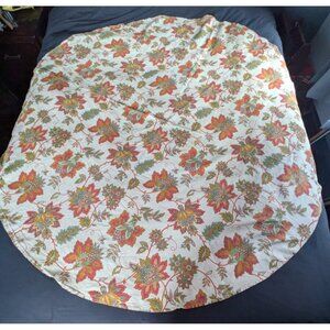 Wellesley Manor Round Floral Printed Fabric Tablecloth Green Orange Ivory 70"